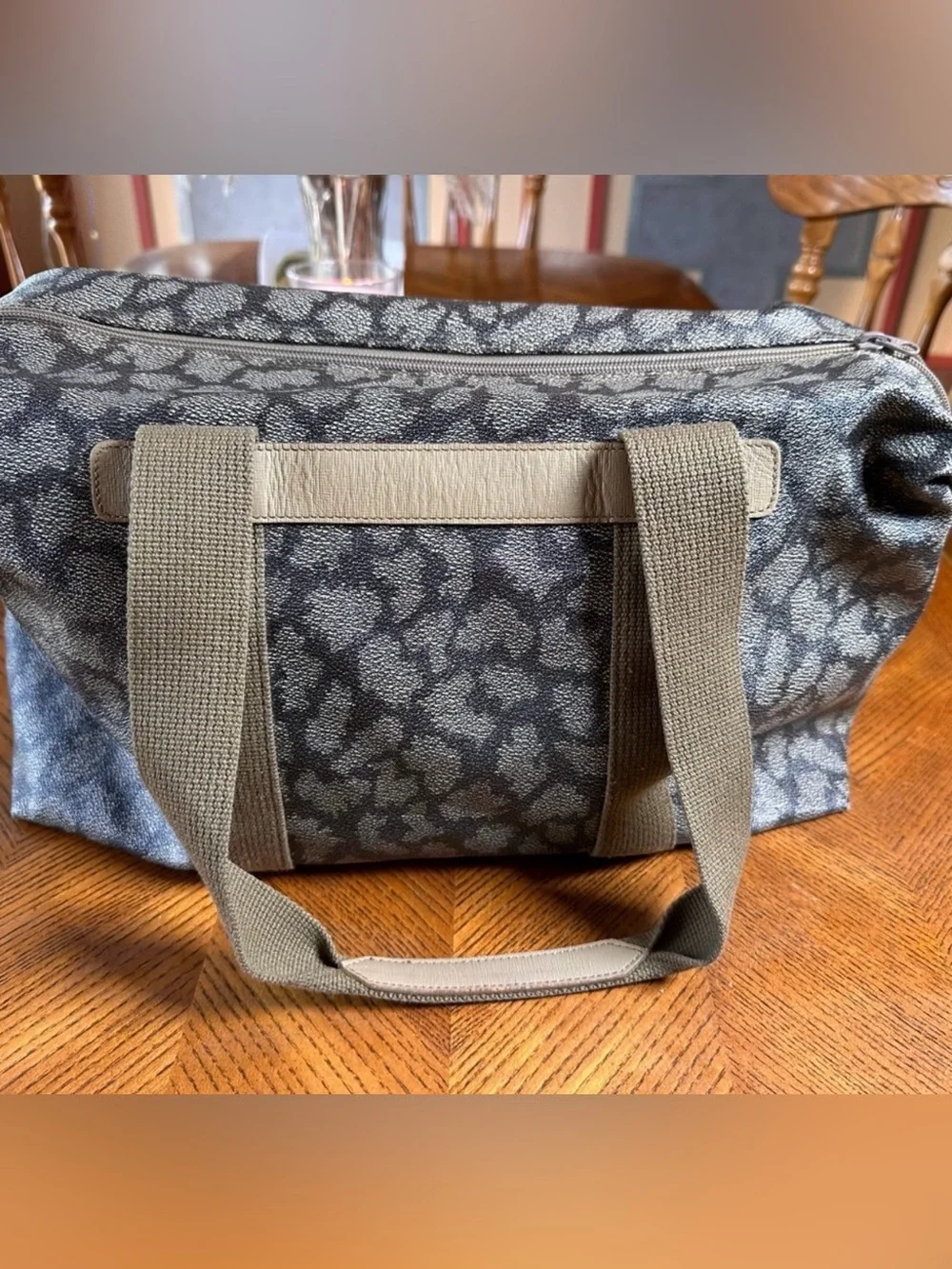 Yves Saint Laurent Olive Green Monogram Duffel Bag with Tan Leather Trim W/ COA